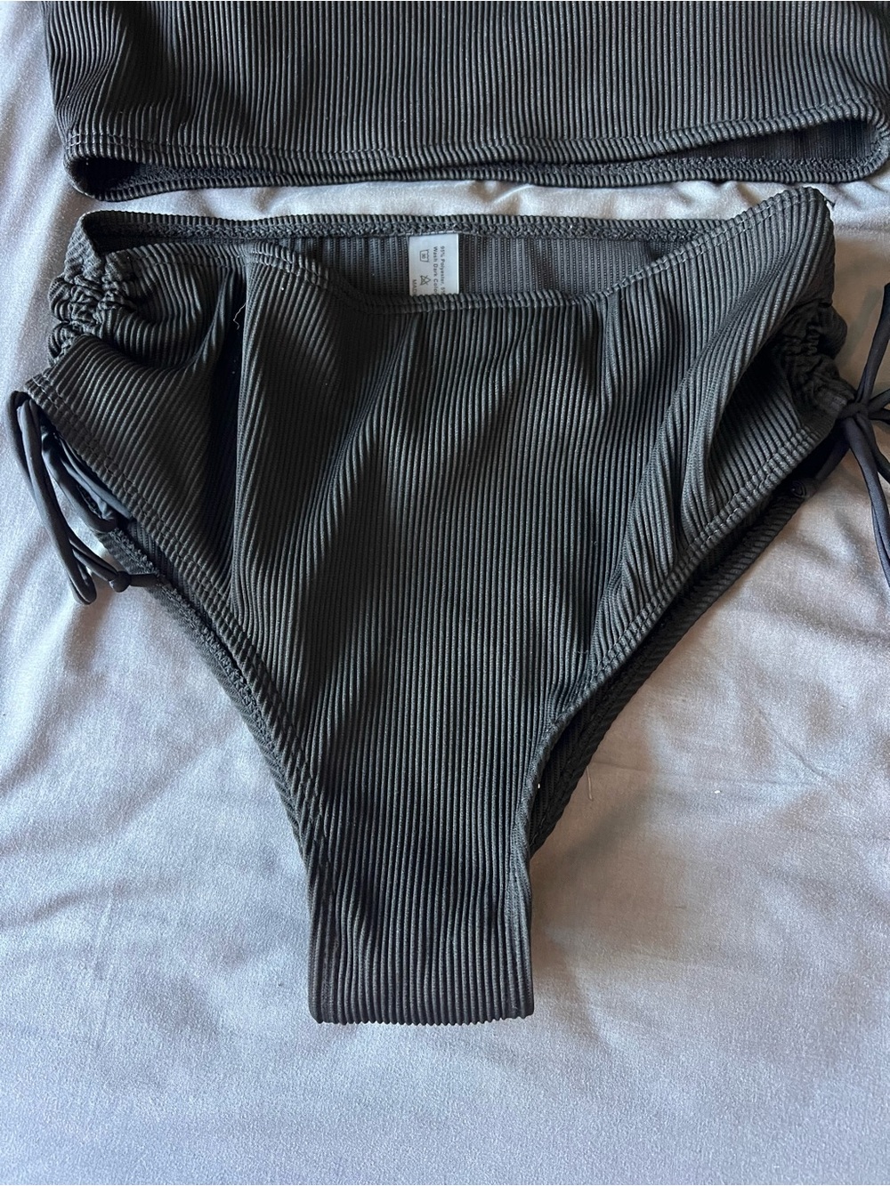 One-Shoulder Black Ribbed Bikini Set - Picture 4 of 7